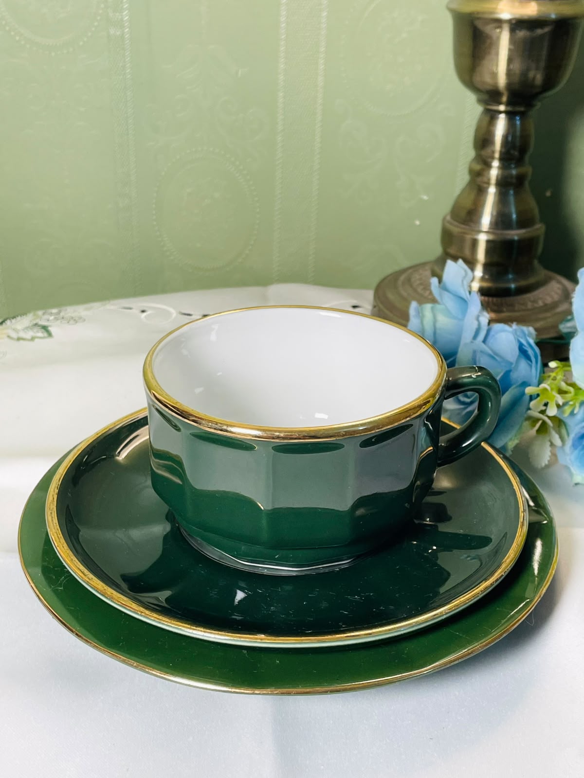 APILCO France Green Gold 3-Piece Cup Saucer Plate Set