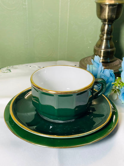 APILCO France Green Gold 3-Piece Cup Saucer Plate Set