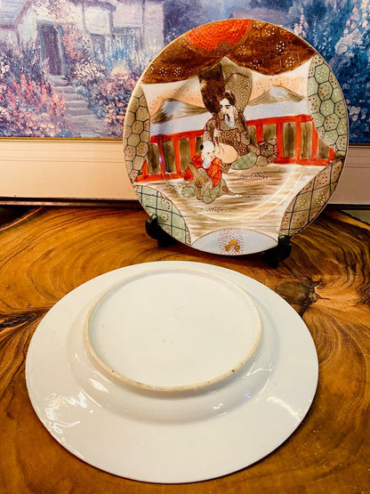 Vintage Oriental Hand Painted Plates Set Japanese Style Pair