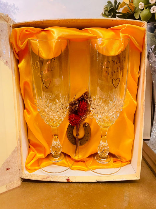 50 Years Together Crystal Glass Set – Anniversary Gift Box
