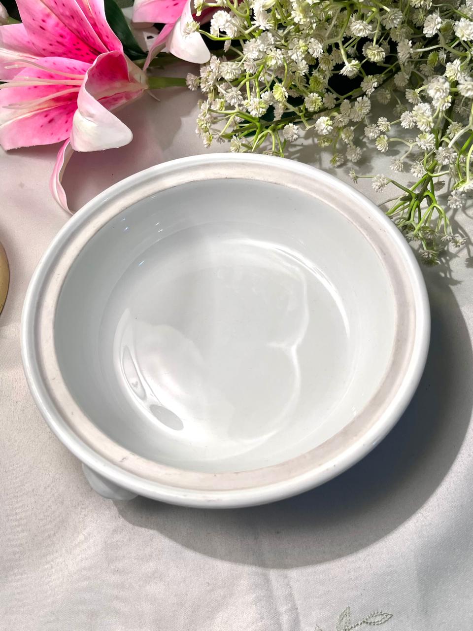 Bellevue Porcelaine White Footed Serving Bowl 7 Inch