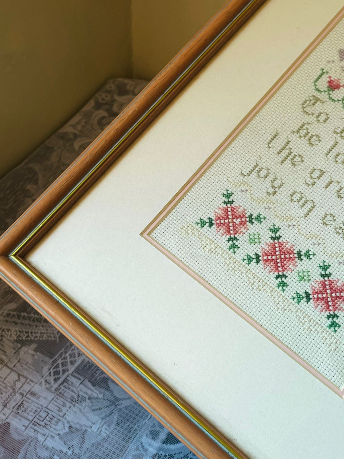 Handmade Cross Stitch Art in Frame – “To Love and Be Loved” Wall Decor
