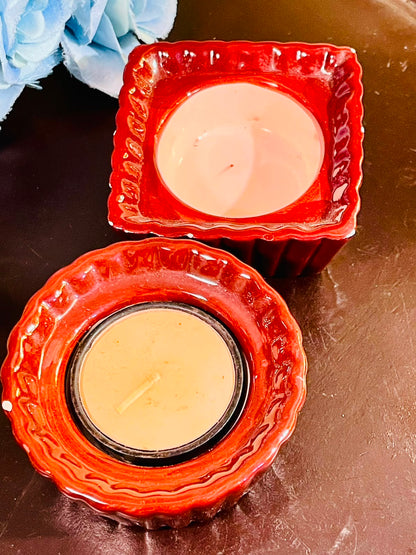 Red Ceramic Tealight Candle Holder Set (2 Piece)