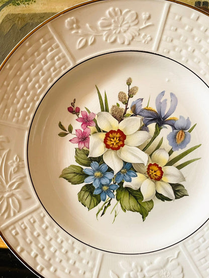 (Rare find) Vintage Floral Relief Plate (10")– “Spring Bouquet” Embossed Fine China (England)