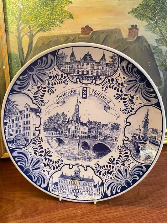 Vintage Amsterdam Holland Plate | Blue & White Delft Style | England