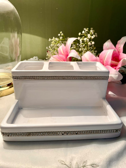 Vintage White Ceramic Sectioned Serving Tray 20 cm