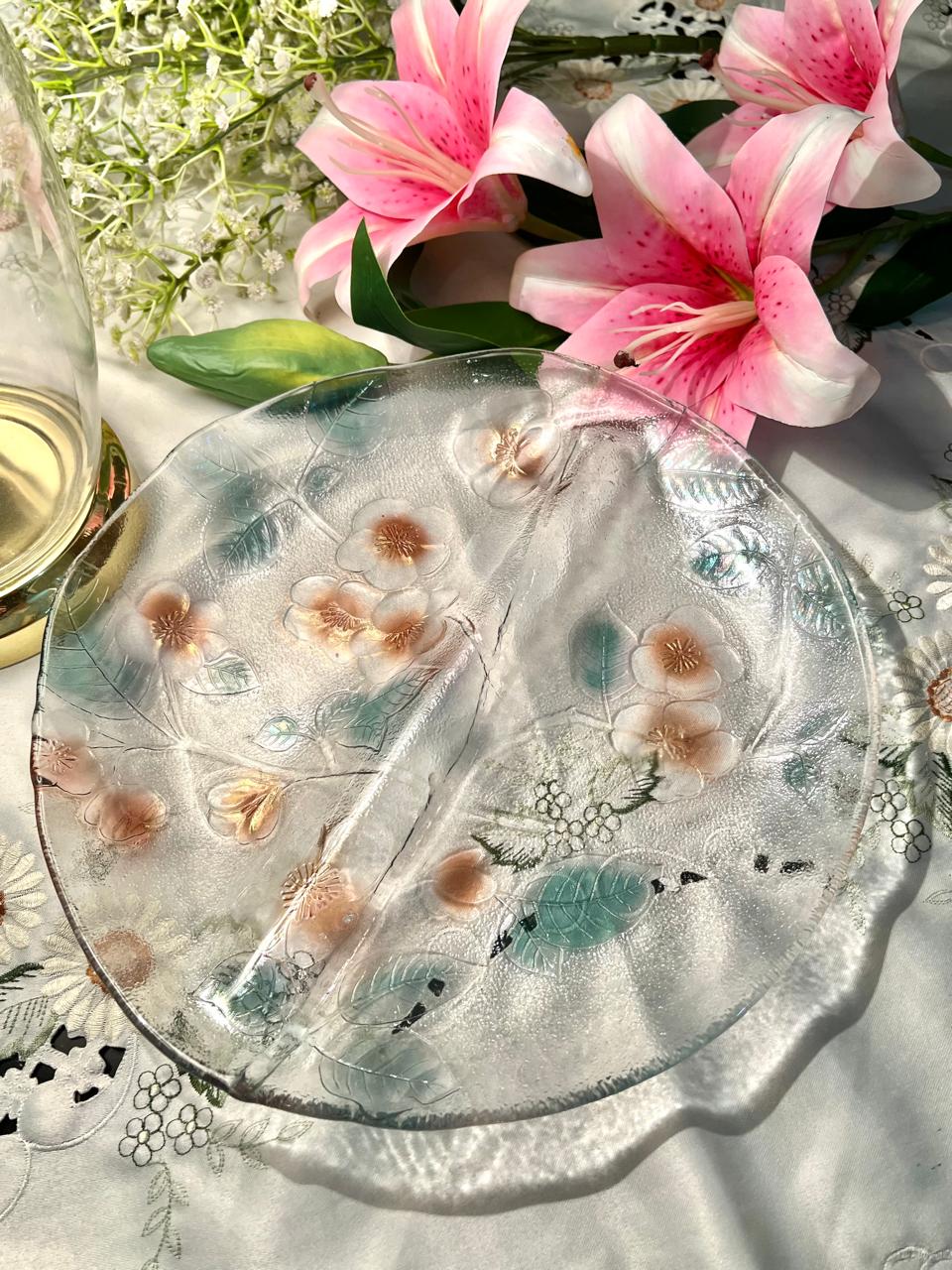 Vintage Floral Crystal Serving Platter – 11 Inch