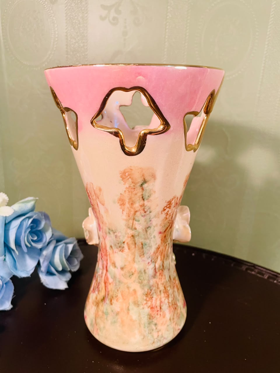 Quaregnon Belgium Hand-Painted Floral Ceramic Vase – 8 Inch