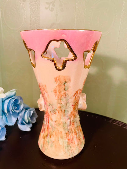 Quaregnon Belgium Hand-Painted Floral Ceramic Vase – 8 Inch