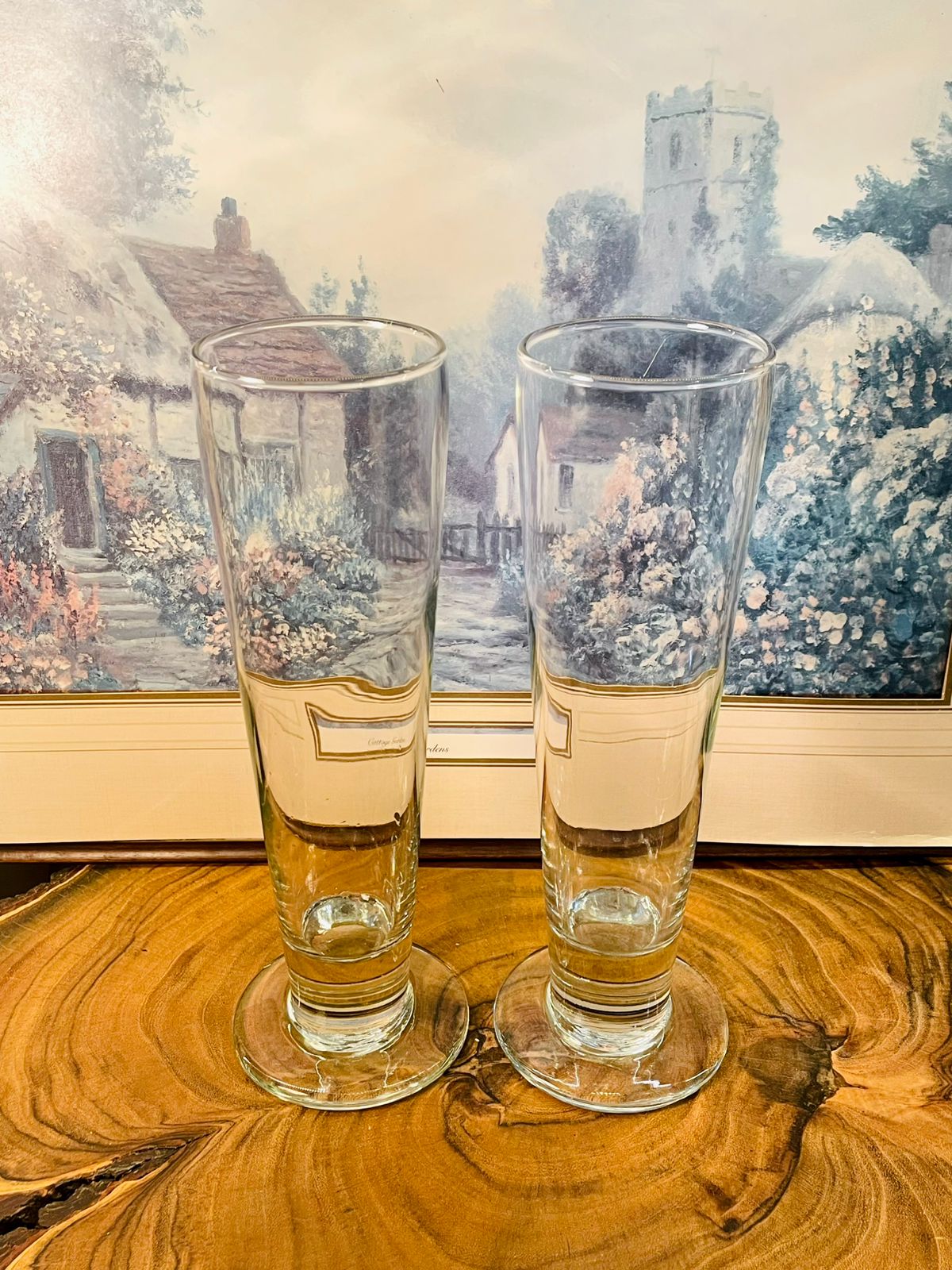 Set of 2 Clear Pilsner Vase | Tall Footed Beer Vases