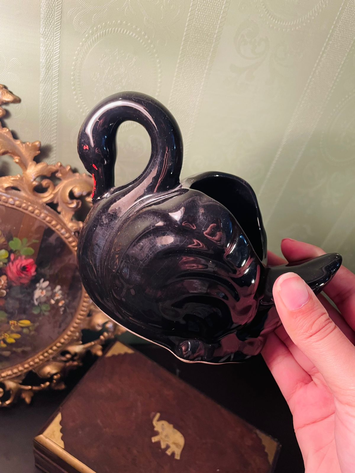 Black Swan Ceramic Planter Vase 5 Inch Decorative Ornament