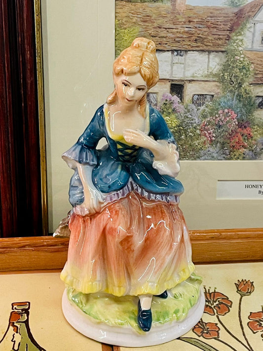 Victorian Figurine, Hand Painted Ceramic, Vintage Lady Decor, Colorful Figurine, Shelf Display Ornament, Cottagecore Home Decor, Feminine Decor Statue, Collectible Lady Figurine, Tabletop Figurine, Glazed Ceramic Figurine
