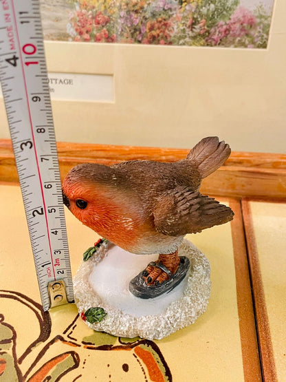 Winter Robin Bird Figurine with Snow Shoes – Cute Christmas Decor