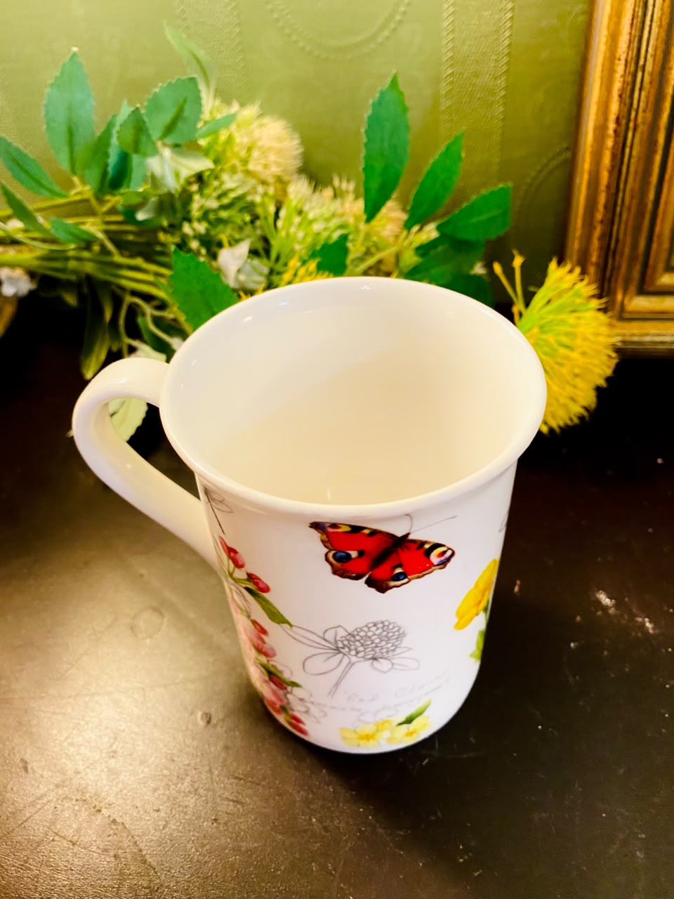 Butterfly & Wildflower Ceramic Mug 4 Inch Botanical Tea Coffee Cup