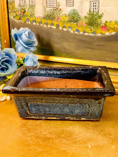 Rectangular Gray Ceramic Planter – Vintage Cottage-Core Decor