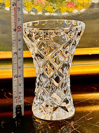 Small Cut Crystal Bud Vase – Diamond Pattern Vintage English Glass