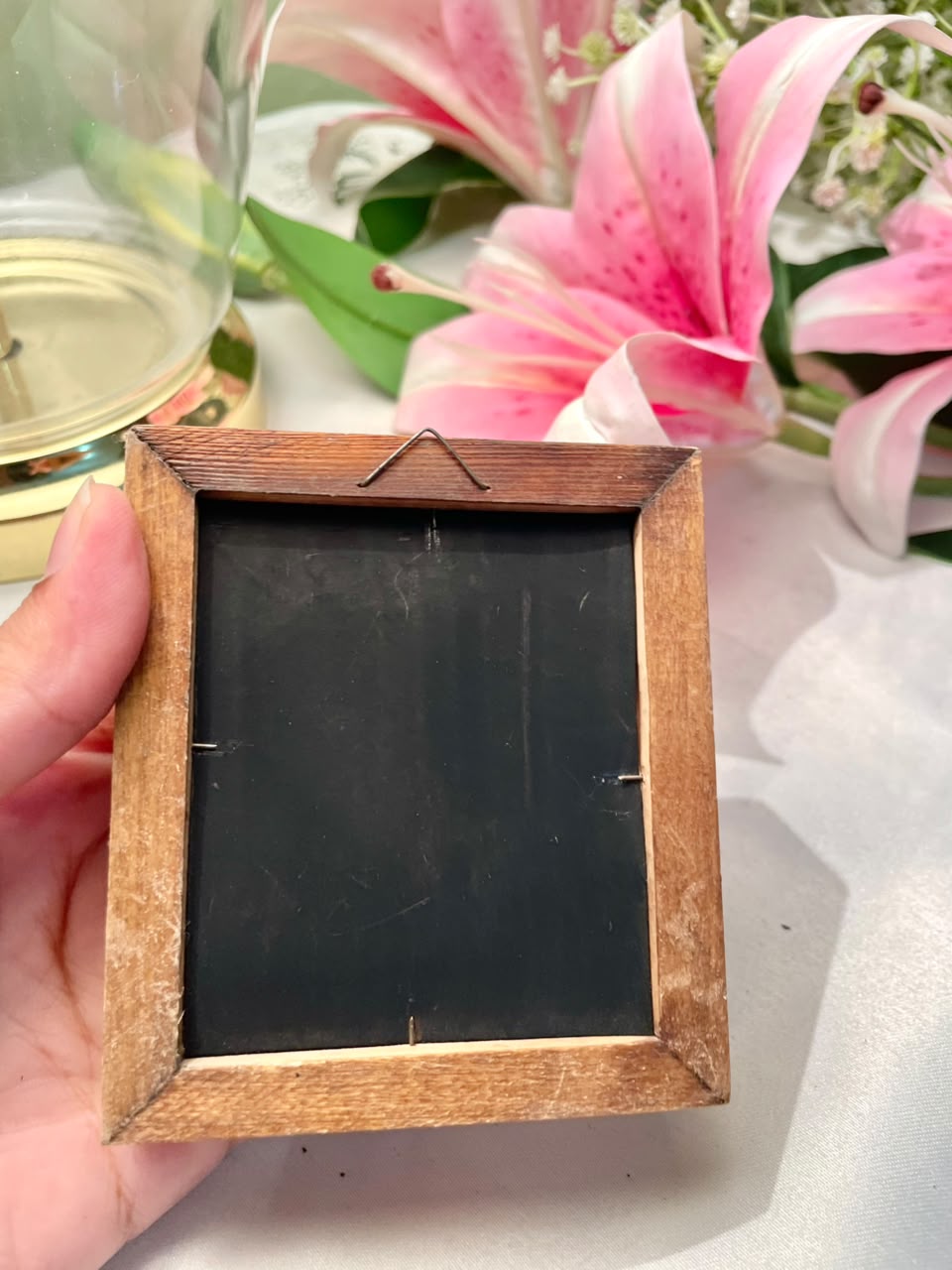 Antique Russian Virgin Mary Icon, Copper Face on Tin, Framed Artwork 4 inches ( Rare Find )