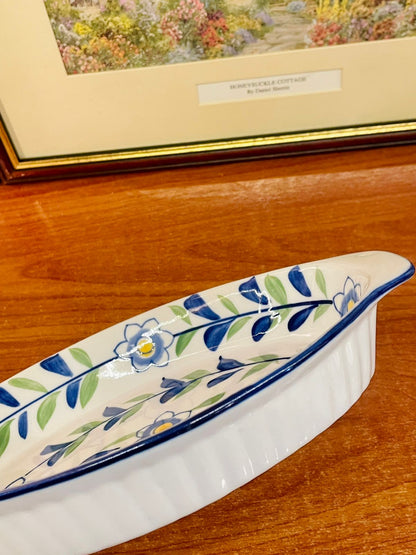 Blue Floral Oval Ceramic Baking & Serving Dish – 23cm – Cottage Style