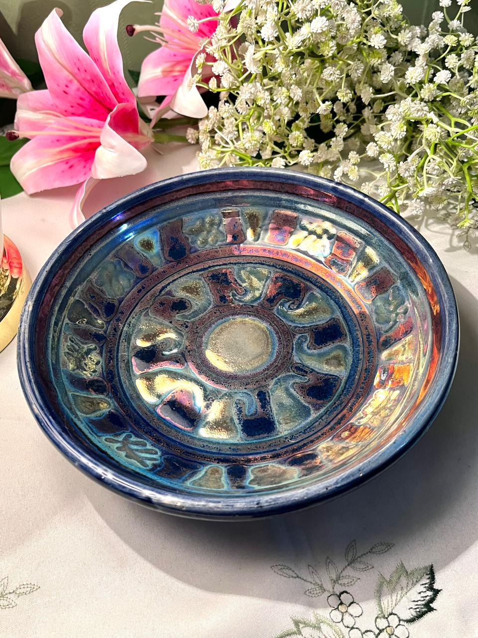 Blue Iridescent Decorative Wall Plate 8 Inch Made in England