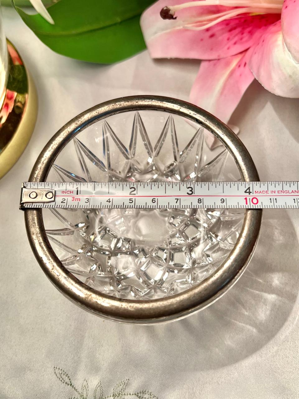 Vintage Clear Crystal Bowl with Silver Rim – 4"