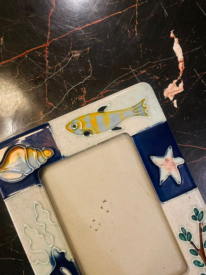 Ceramic Seaside Photo Frame with Shell and Starfish Design