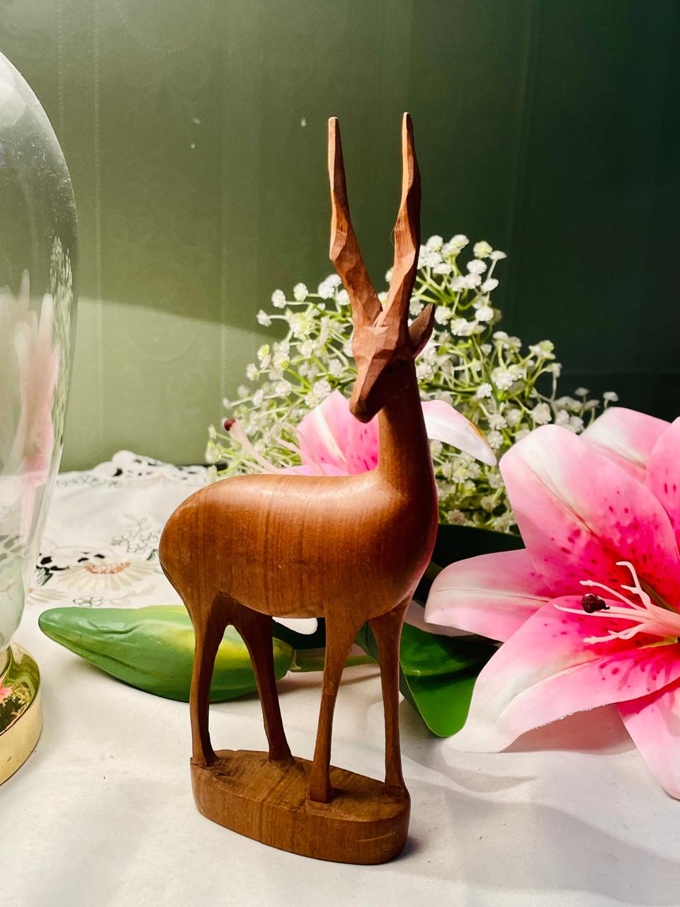 Vintage Hand-Carved Wooden Antelope Figurine 20 cm