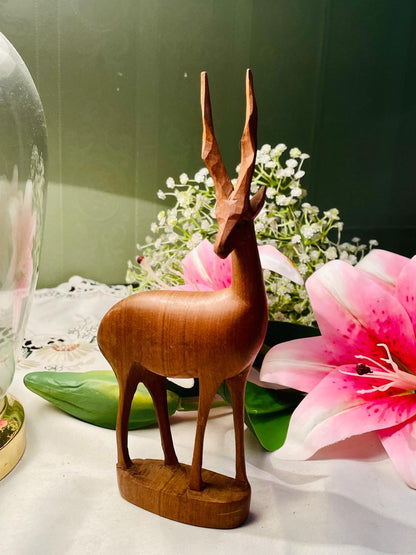 Vintage Hand-Carved Wooden Antelope Figurine 20 cm