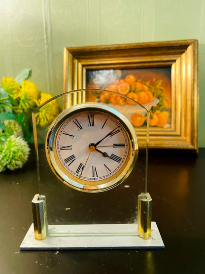 Vintage Glass Mantel Clock with Roman Numerals 5 Inch Desk Clock