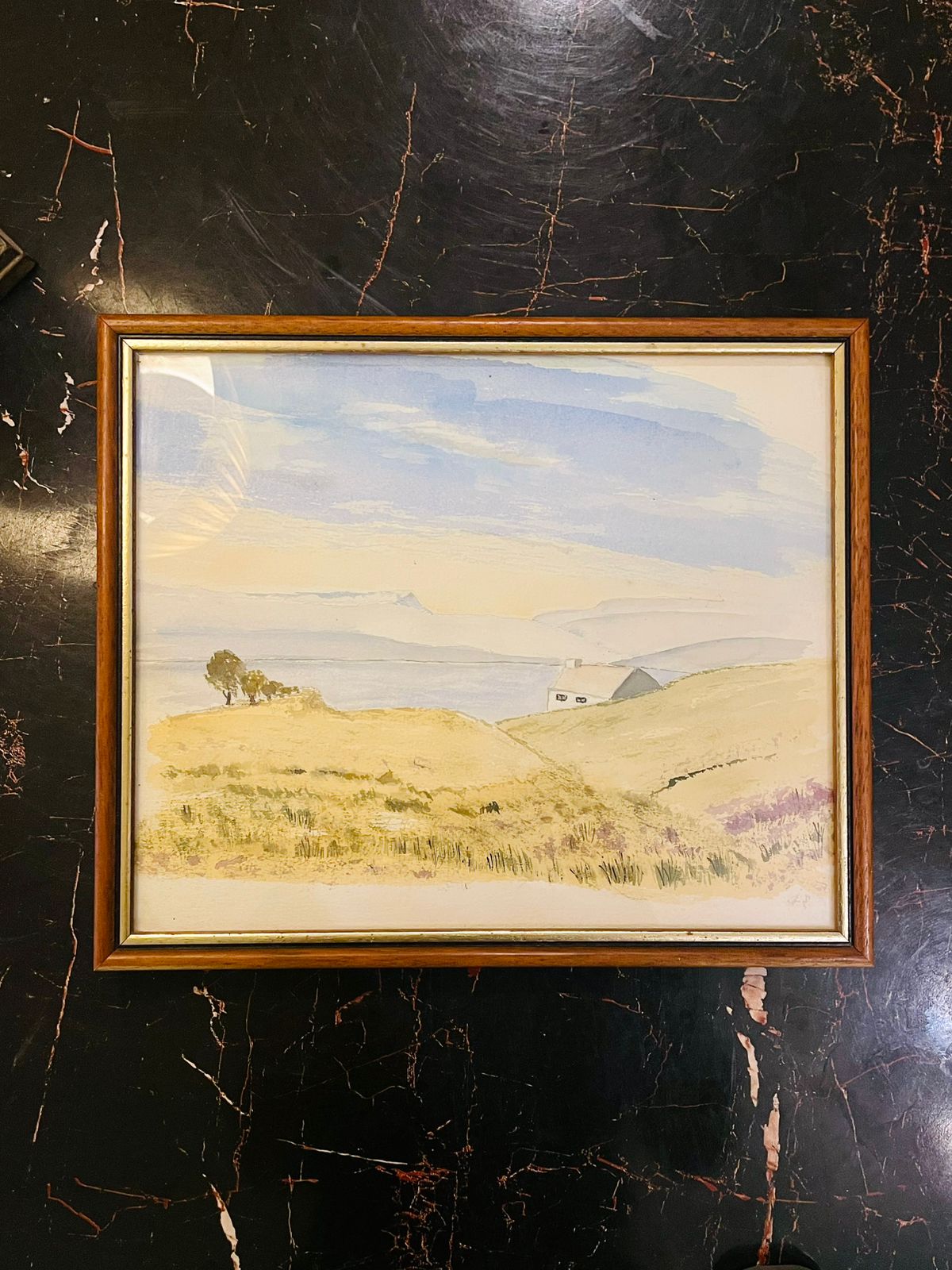 Framed Coastal Landscape Watercolour Painting 13 inch