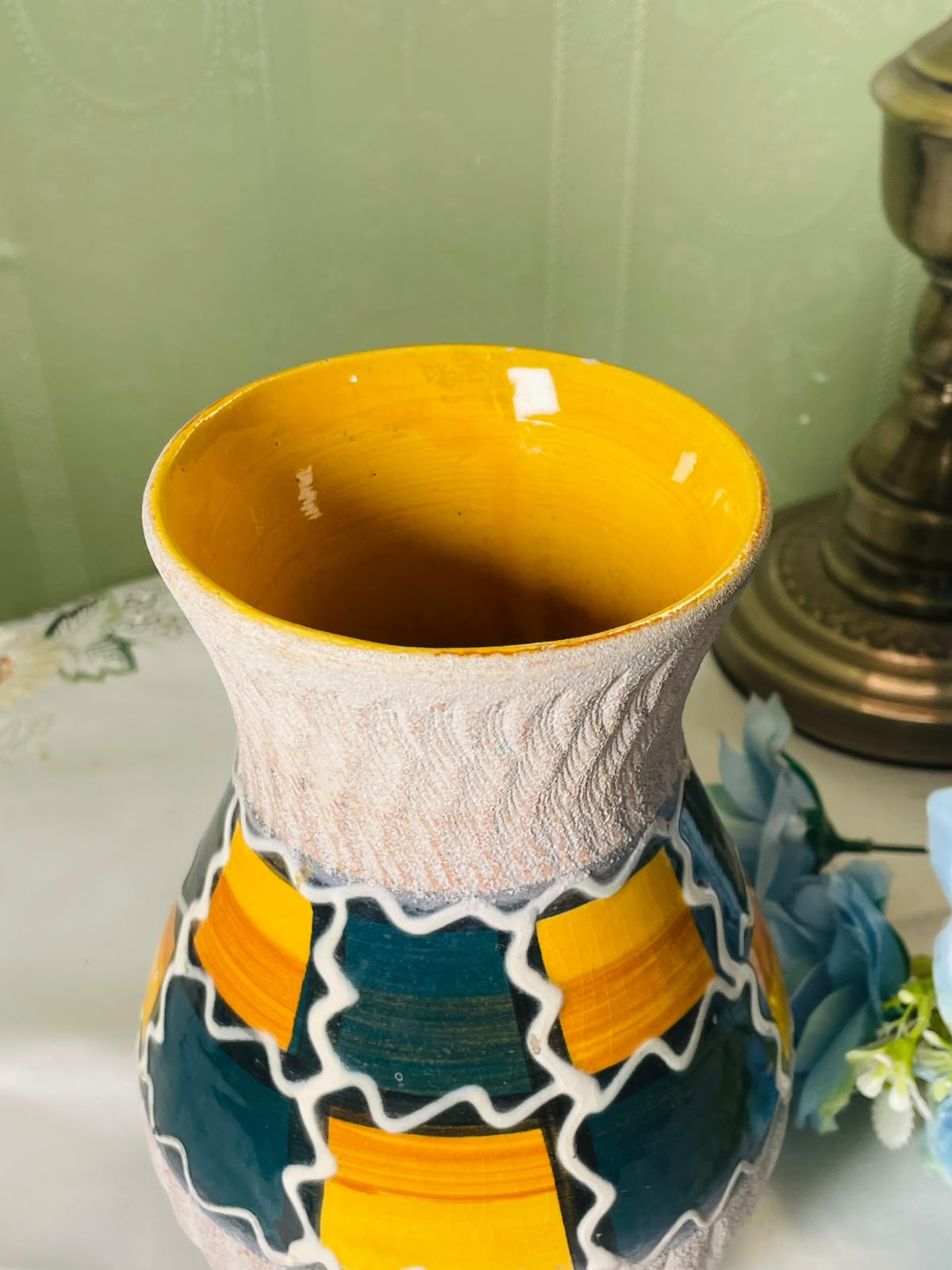 Hand painted West German Pottery Abstract Geometric hand painted Vase 19 cm