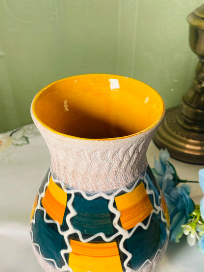 Hand painted West German Pottery Abstract Geometric hand painted Vase 19 cm