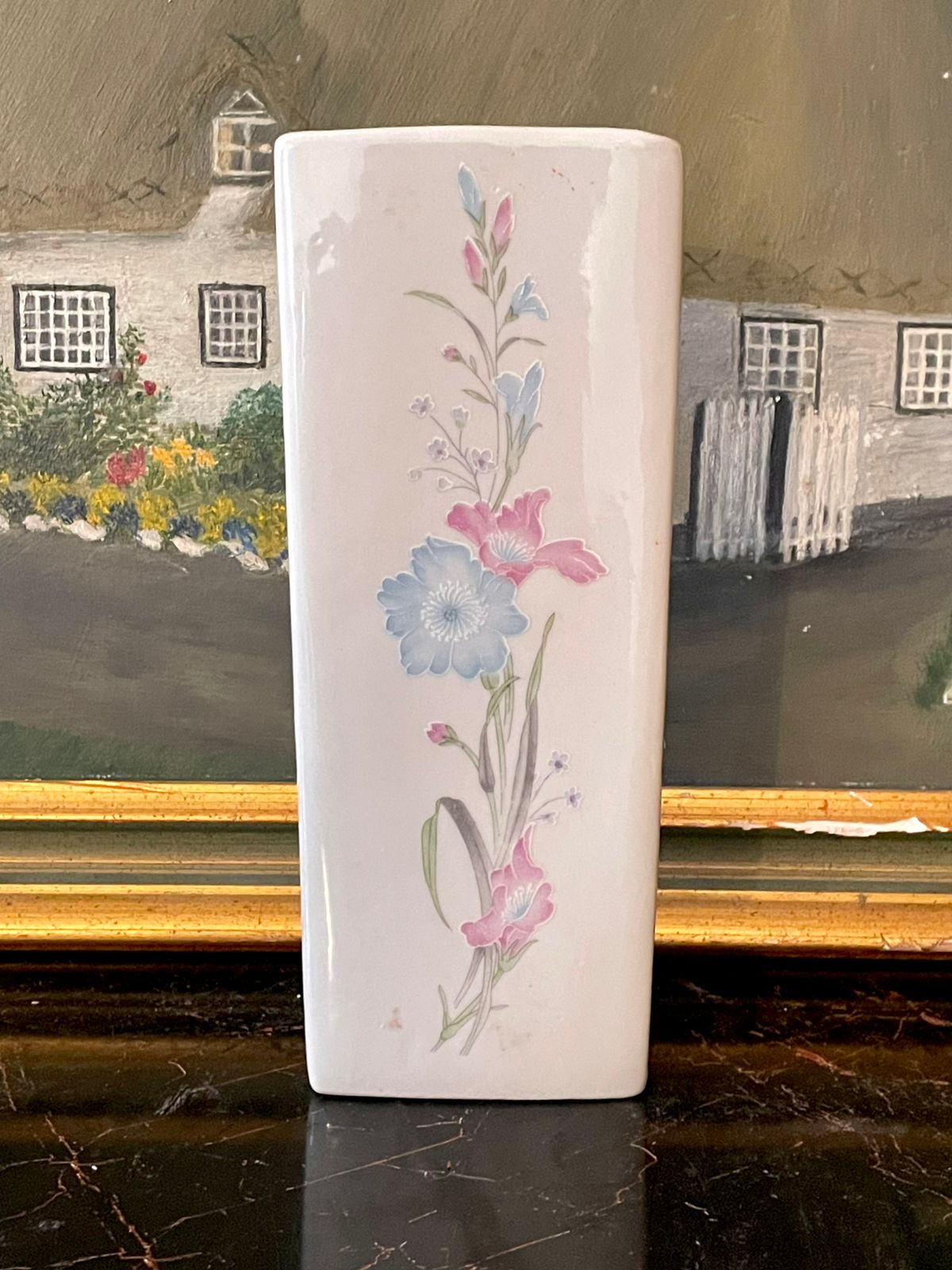 vintage vase, ceramic flower vase, pastel home decor, english cottage vase, floral ceramic decor, sunset kitchen finds, vintage home accessories pakistan, rectangular ceramic vase, rare thrift find, english vintage decor, floral pottery england, cottagecore vase, home styling pakistan