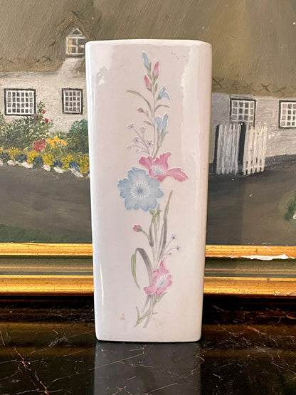 vintage vase, ceramic flower vase, pastel home decor, english cottage vase, floral ceramic decor, sunset kitchen finds, vintage home accessories pakistan, rectangular ceramic vase, rare thrift find, english vintage decor, floral pottery england, cottagecore vase, home styling pakistan