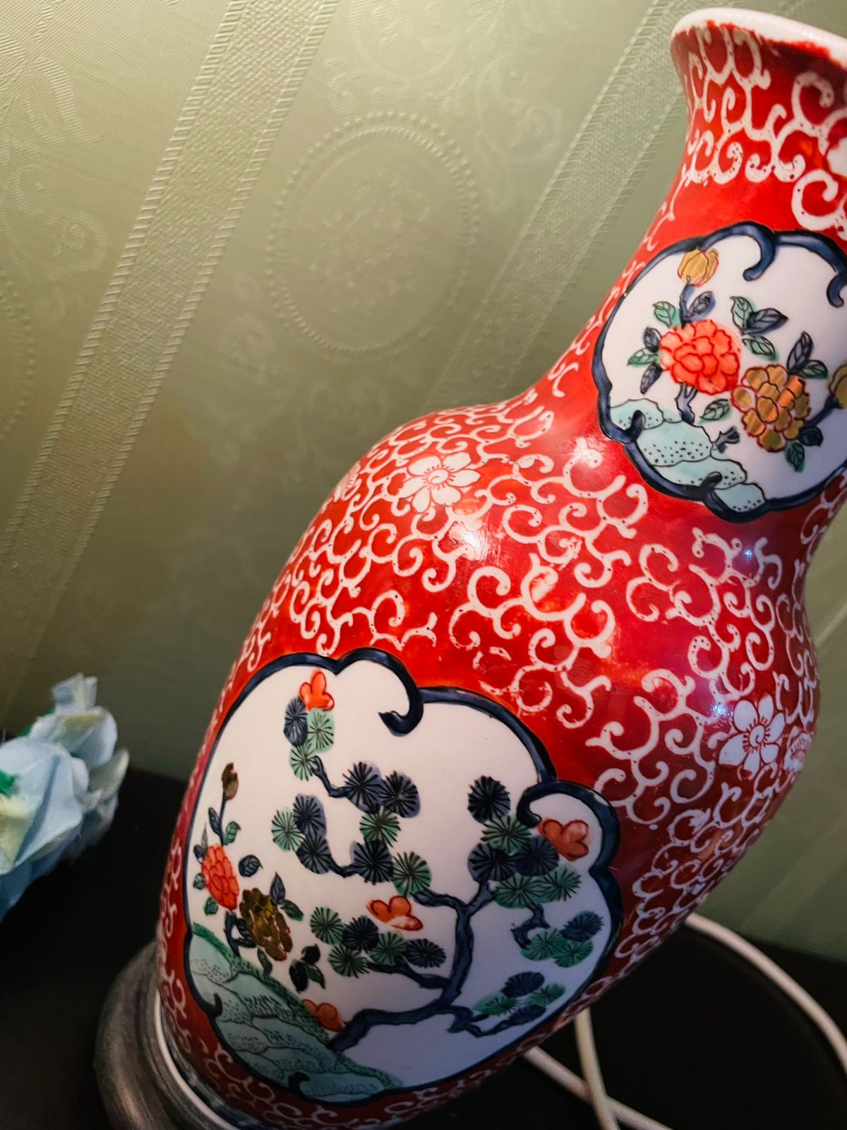 RARE FIND Vintage Imari Style Ginger Jar & Porcelain Lamp Set
