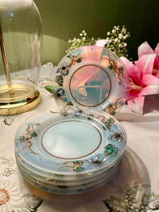 Vintage Painted Crystal Side Plates Set of 6 15 cm