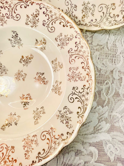 Vintage Gold Floral Porcelain  2 Deep Platers – Set