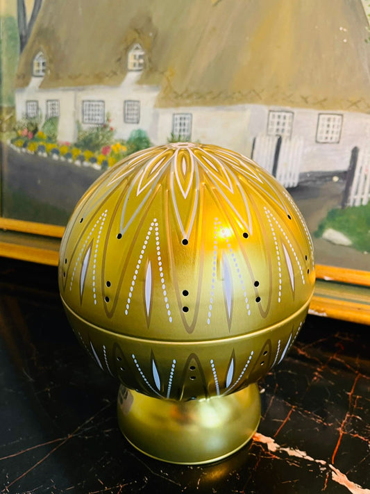 Golden Metal Light-Up Tin Lantern Jar – Starburst Cut-Out Cookie Jar