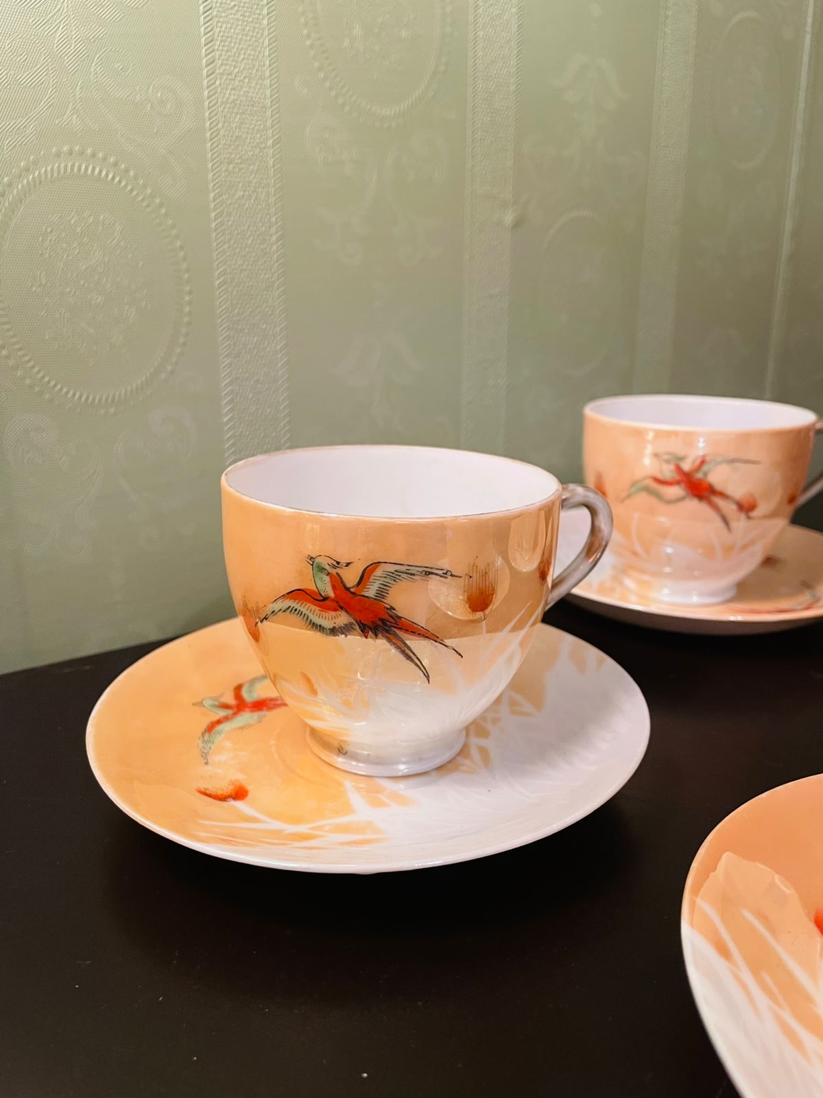 Set of 4 Vintage Bird Tea Cup & Saucer Set Floral China