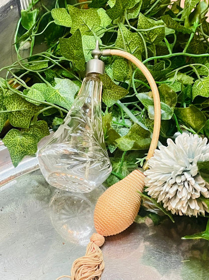 1970s Stuart Crystal Perfume Atomiser – Cut Glass with Puffer &amp; Tassel
