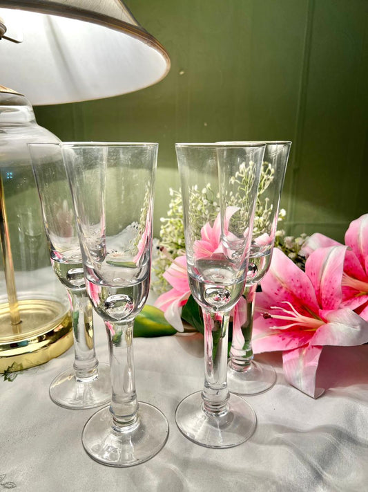 Clear Crystal Bubble Stem Champagne Flutes 8.5" – Set of 4