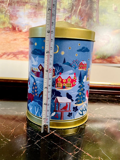 Vintage England Christmas Themed Storage Tin Musical– Festive Decorative Container with Lid