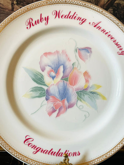 Aynsley “Ruby Wedding Anniversary” Fine Bone China Plate 8 inches – England