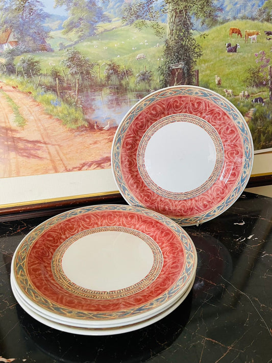 rare thrift finds, Jeff Banks Zarand plates, BHS Zarand collection, English designer plates, Jeff Banks dinnerware, vintage Jeff Banks crockery, Zarand pattern plates, made in England dinner set, collectible BHS plates, geometric red blue border plates