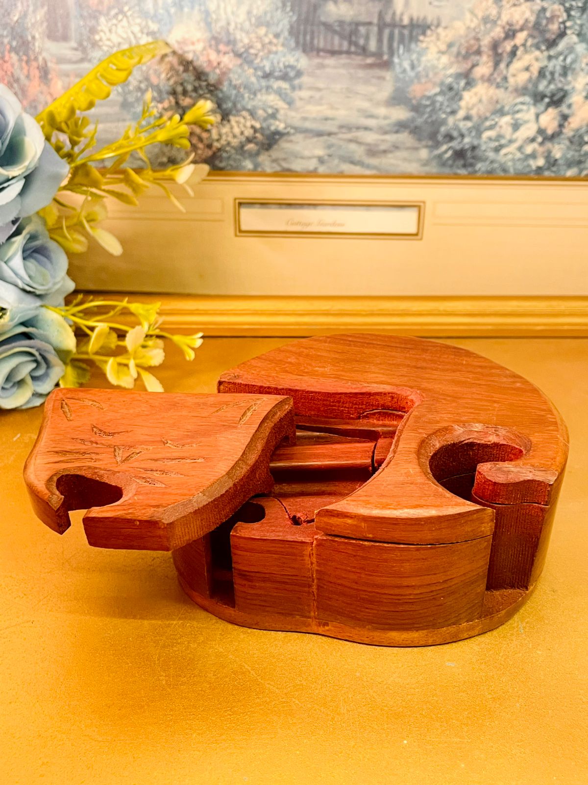 Wooden Cat Shaped Trinket Box Decorative Storage
