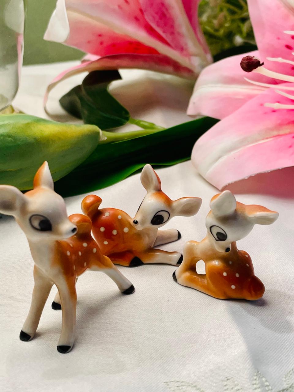Set of 3 Miniature Fawn Deer Figurines 5 cm