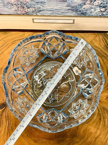 Vintage Cut Crystal Bowl | Starburst Glass Serving Bowl