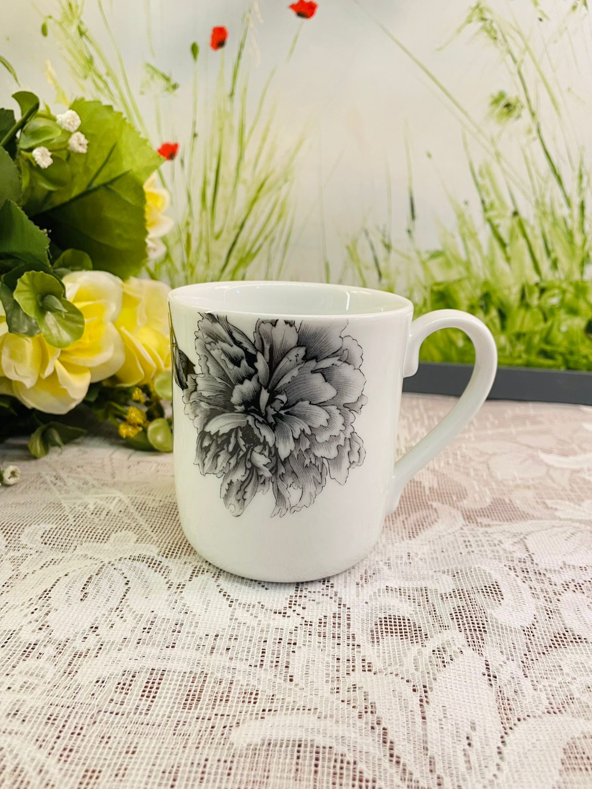 Royal Worcester Black Peony Fine Porcelain Mug