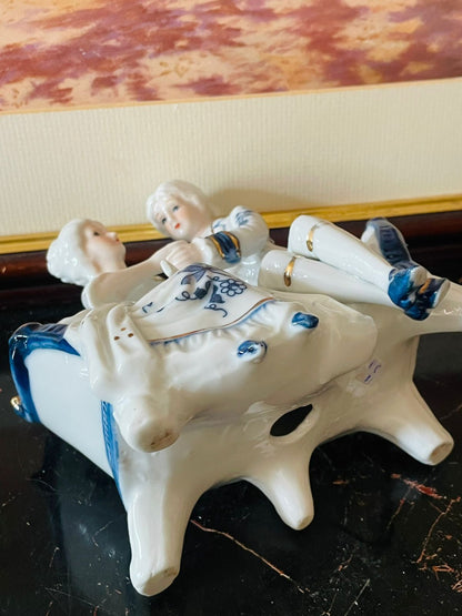 Victorian Couple Figurine – Blue & White with Gold Detailing (England) Blue Pottery Home Decor