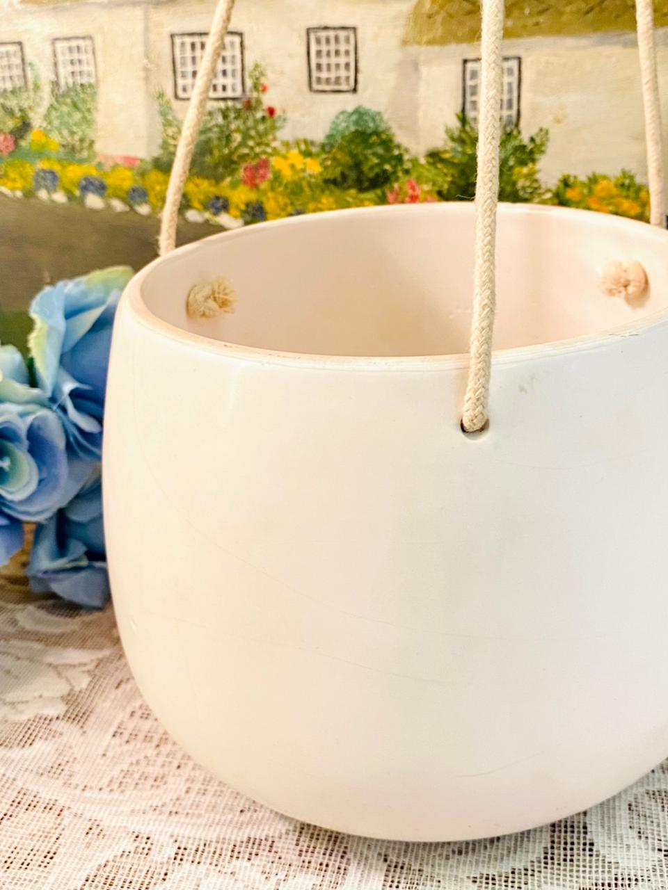 Minimalist White Hanging Planter – Ceramic Indoor Decor