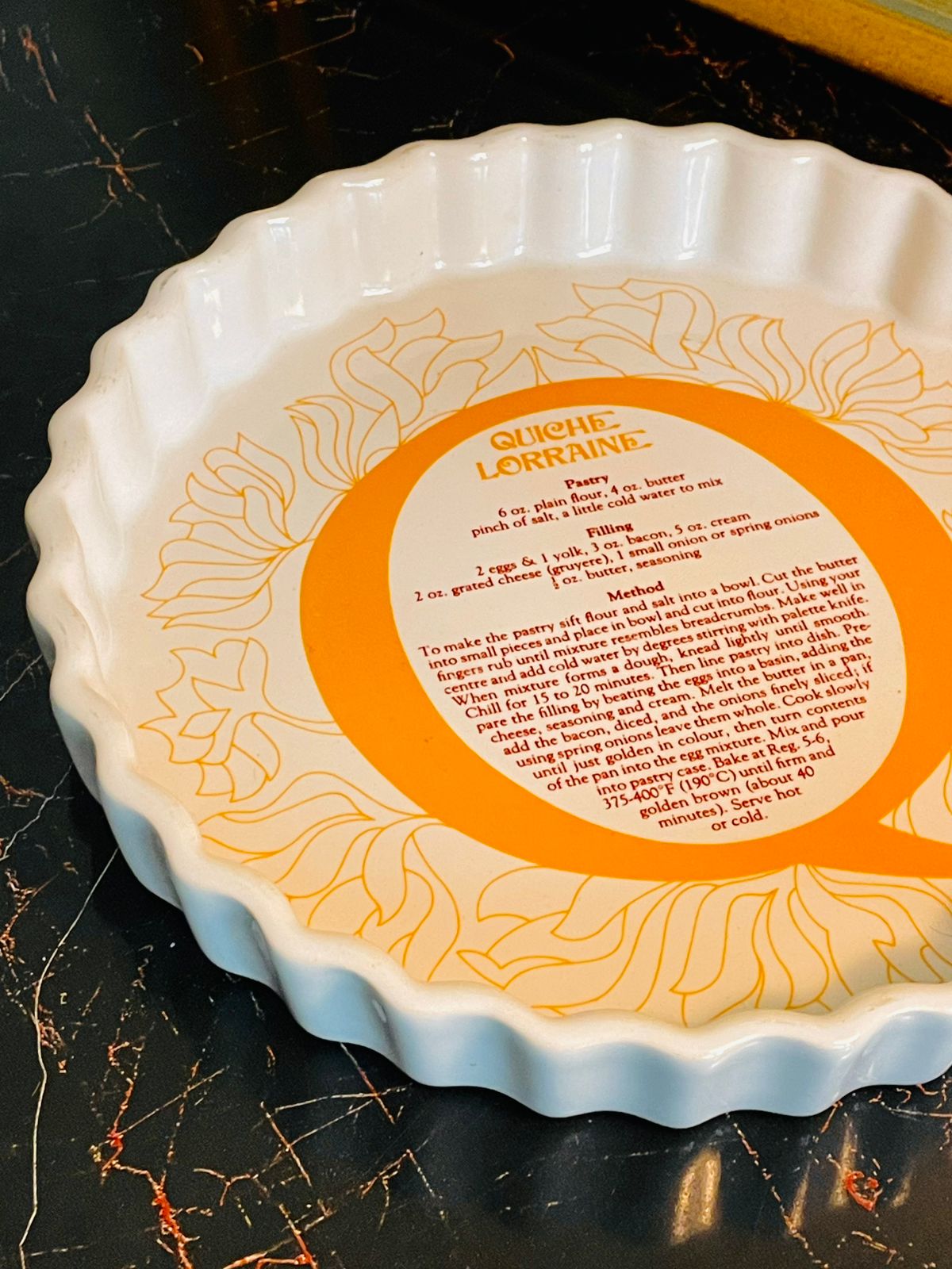 Vintage Quiche Lorraine Recipe Pie Dish – Ceramic Fluted Baking Plate